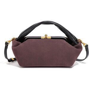 Women's Chocolate Faux Suede Vintage Slouchy Soft Satchel Kiss Lock Hobo Handbag